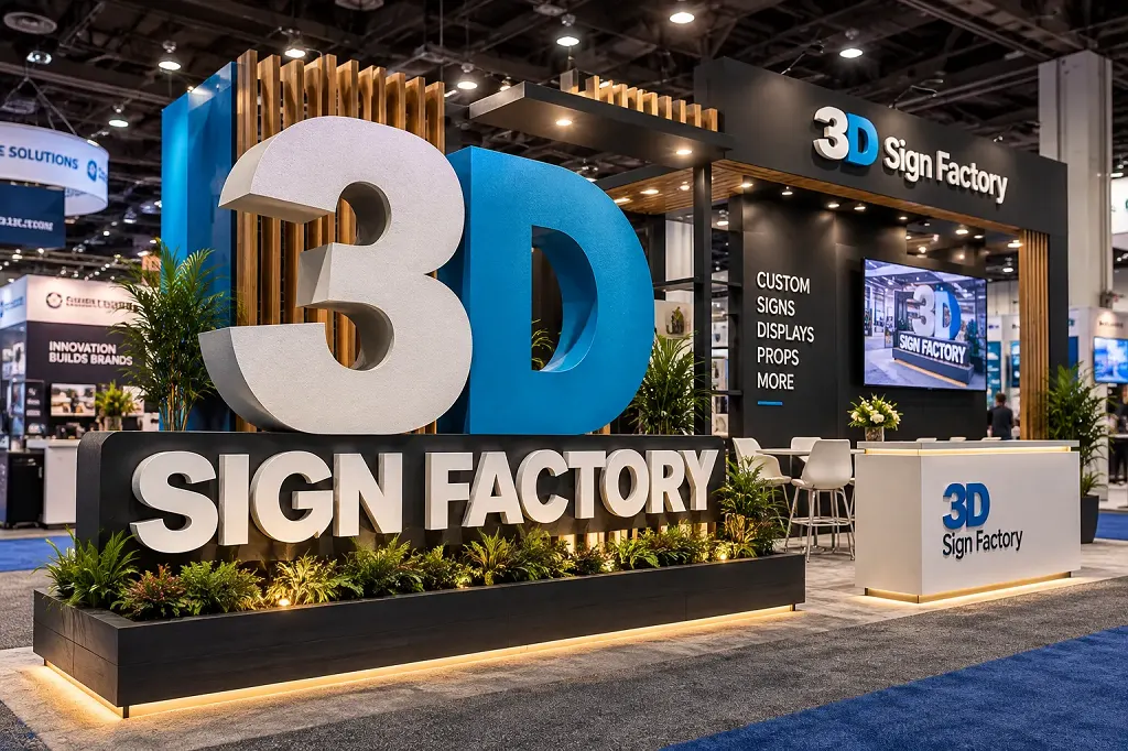 3D Sign Factory expo booth with oversized dimensional 3D letters
